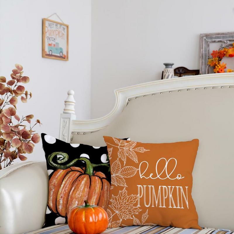 가을 장식 베개 커버, 부드럽고 재사용 가능한 던지기 베개 커버, 추수감사절 호박 가을 쿠션 커버