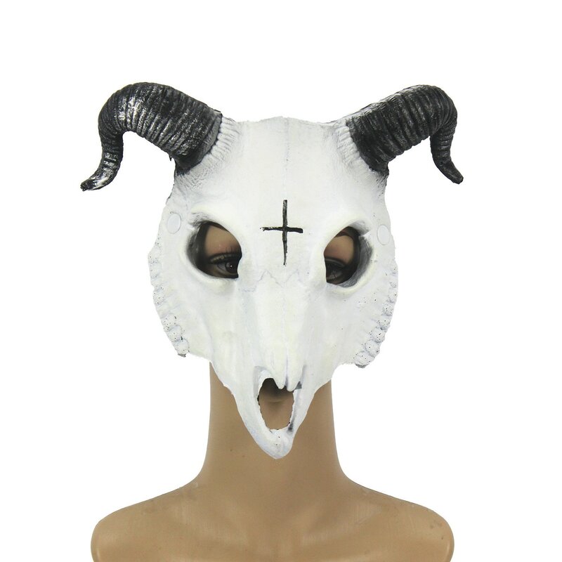 Masker kambing Halloween, topeng karnaval, wajah penuh, masker tanduk kambing hewan, topeng Cosplay personalisasi, masker tengkorak kambing