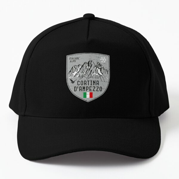 قبعة بيسبول جبلية كورتينا دي أمبيتزو ، شعار إيطالي ، بونيه مطبوع بلون واحد ، قبعة سمكة كاجوال ، رياضة سوداء