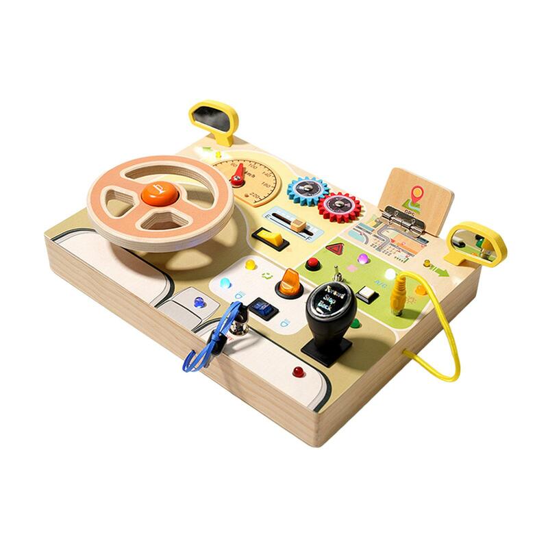 Analog Steering Wheel Educational Toys Lights Switch Busy Board Montessori Toy Fine Motor Skill Kids Activity Sensory Board Toy