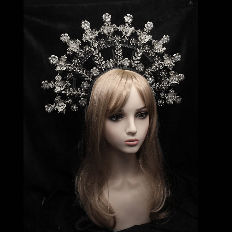 Tocado de corona barroco para mujer, tocado de corona de Halo gótico Punk, diadema de Ángel de diosa Lolita, accesorios de disfraz de Cosplay