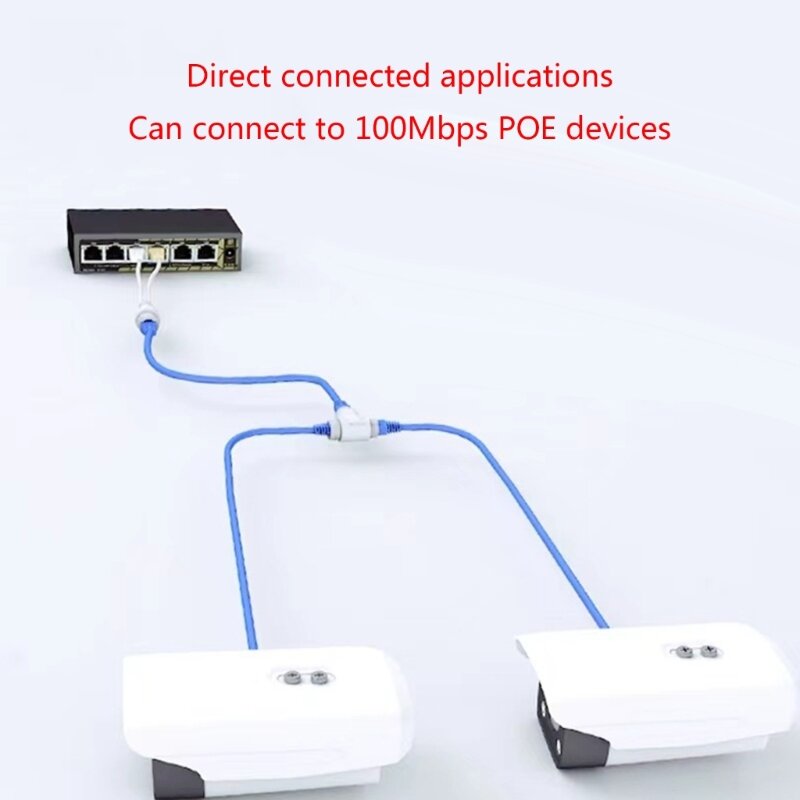 2-in-1 POE-splitter Drieweg RJ45-connector voor netwerkbewakingssysteem