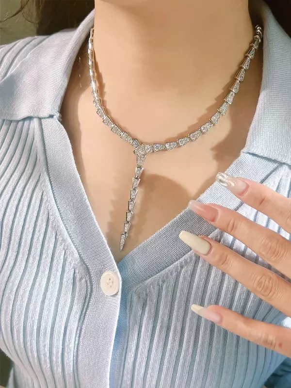Desire-Juego de Collar de hueso de serpiente de plata 925 con diamantes de alto carbono, diseño único, cadena de cuello, estilo Instagram, lujo, nuevo
