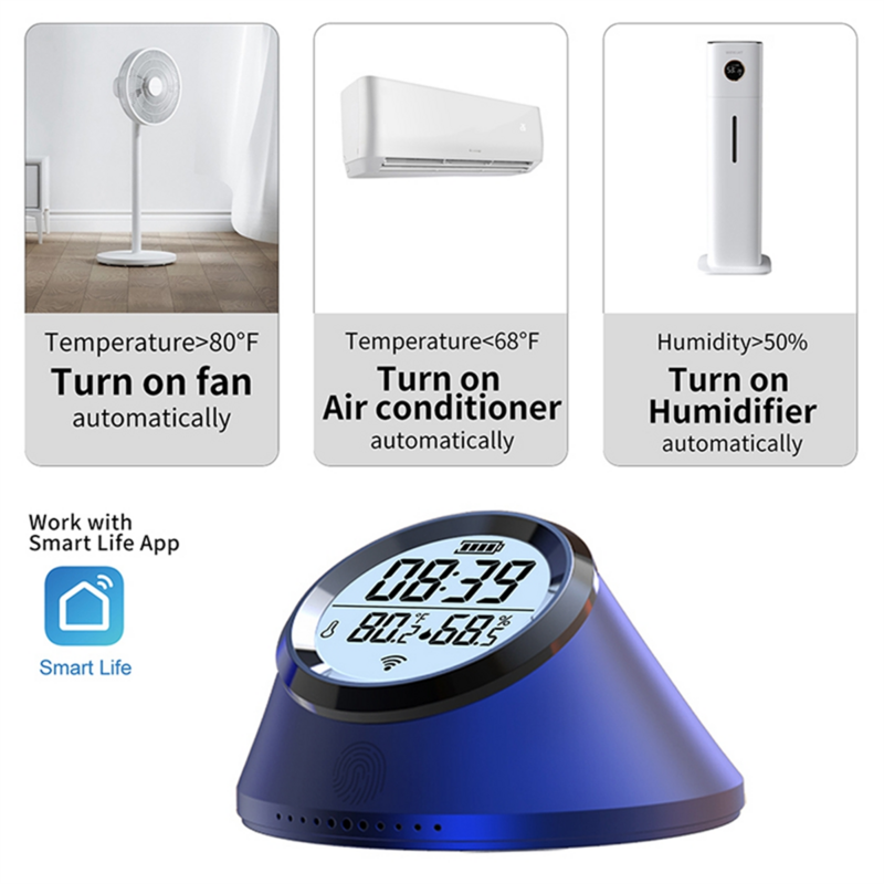 Tuya Zigbee Smart Temperature Humidity Sensor Clock Indoor Thermometer with LCD Display for Google Home Smart Life-B