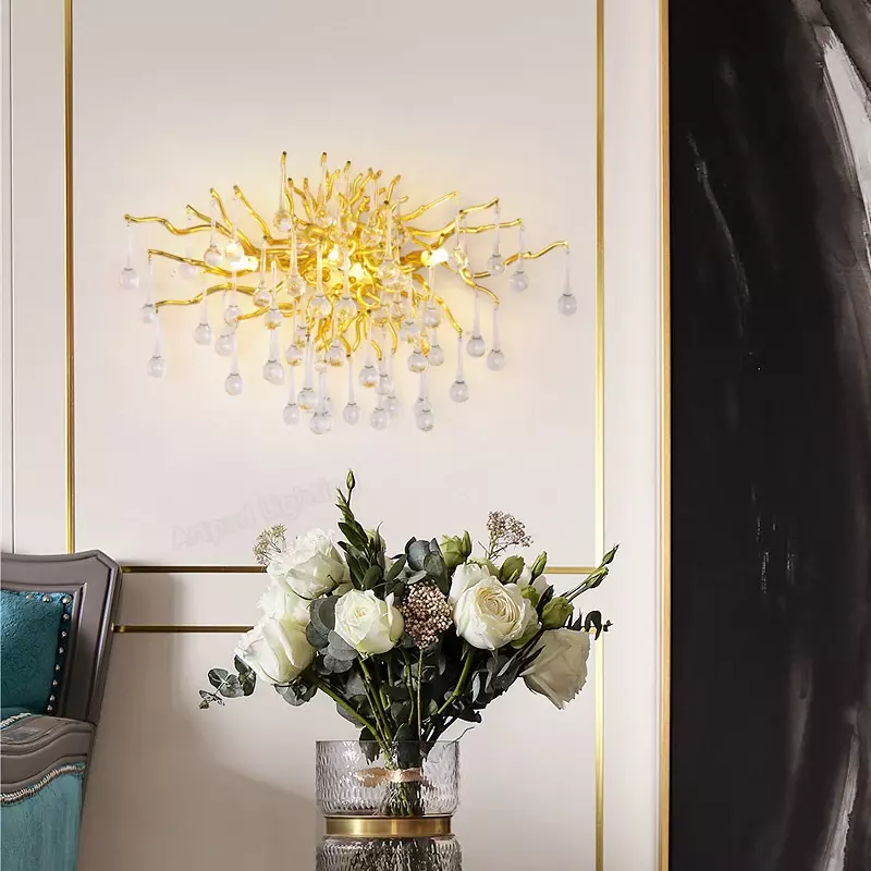 Lámpara Led nórdica de cristal para pared, iluminación de lujo dorada para dormitorio, decoración para sala de estar, TV, apliques de fondo