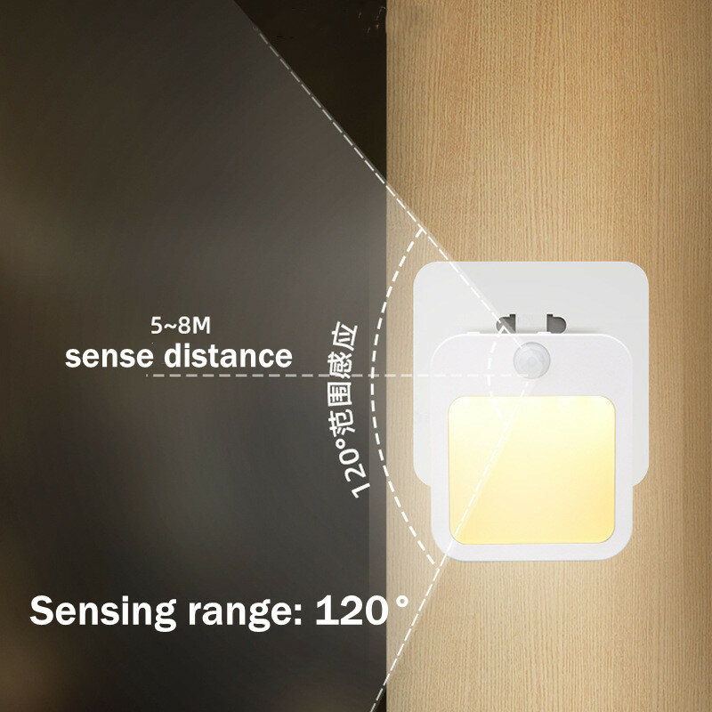 ไฟเซ็นเซอร์ LED ตรวจจับการเคลื่อนไหวตอนกลางคืน txxcvv ไฟติดตู้แบบปลั๊ก EU หรี่แสงได้สำหรับทางเดินในห้องนอนเด็กข้างเตียง lampu penerangan rumah lampu tidur