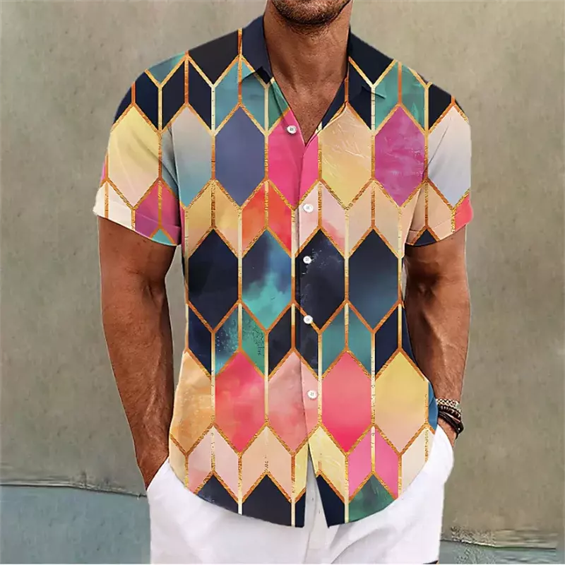 2023 maniche corte da uomo alla moda di alta qualità comode camicie traspiranti magliette con risvolto stampate di design Casual per uomo