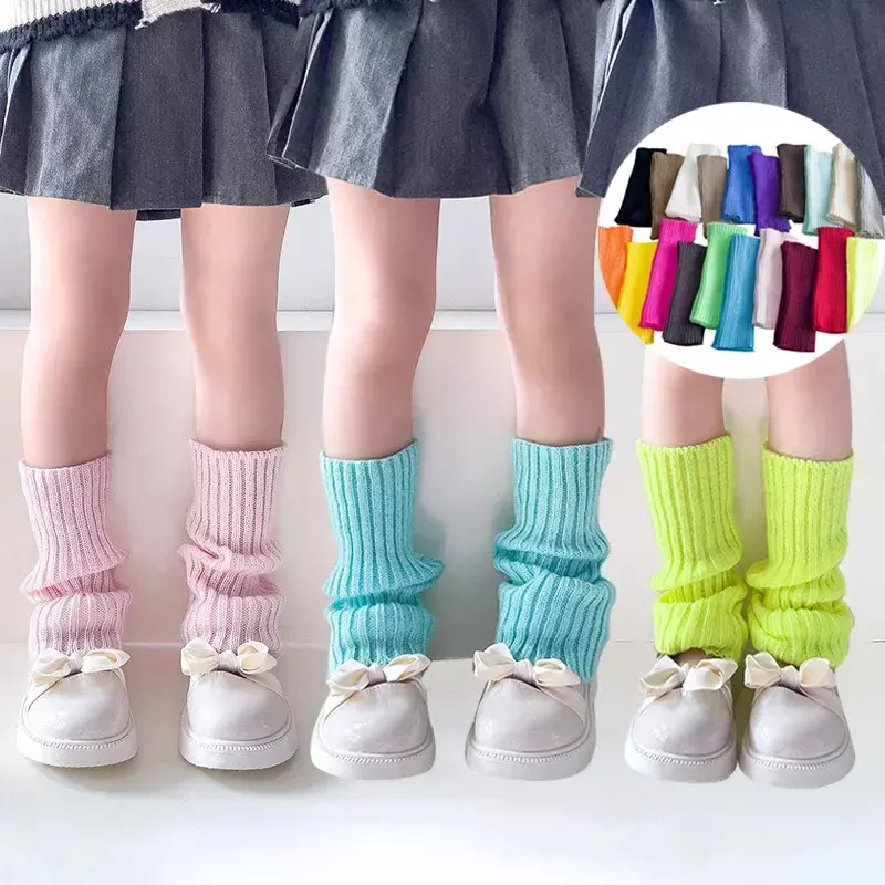 19 Stil Süßigkeiten Farbe koreanische süße Kinder Beinlinge gestrickt Fuß abdeckung Kinder Mädchen solide Herbst Winter elastische Röhren socken