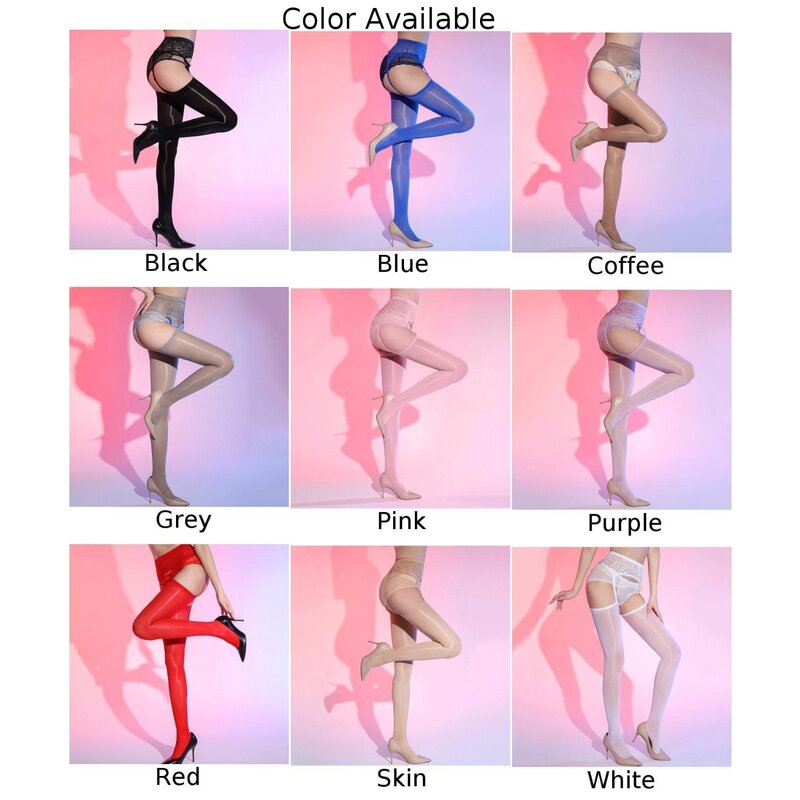 Sexy Women Suspender Pantyhose Lace Garter Thigh High Stocking Oil Shiny Sheer Glossy Stockings Slim Fit Tights Erotic Lingerie