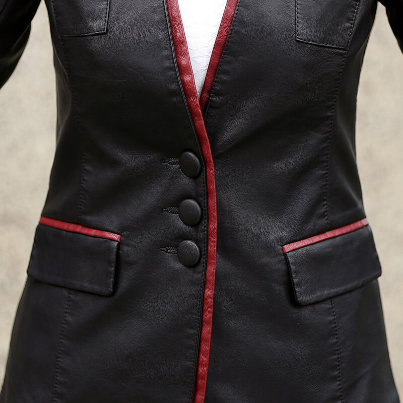Jaket Kulit Wanita Mantel Kulit Kasual Musim Semi Musim Gugur Baru Ukuran Plus 5XL Pakaian Jaket Motor Mode Kulit Disambung