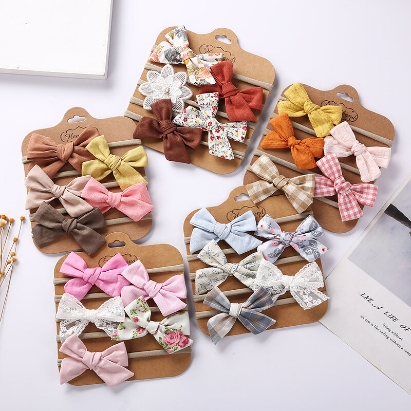 5 Teile/satz Baby Bogen Stirnband Spitze Blume Drucken Nylon Baumwolle Haar Bands für Kinder Mädchen Nicht-Welle Neugeborenen Kleinkind zubehör