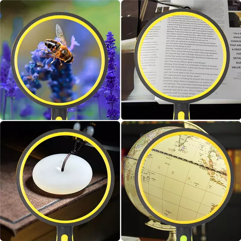 6-10X Magnifying Glass Kids Magnifying Glass  With Non-Slip Rubber Handle Magnifier For Seniors Reading Kids Nature Exploration
