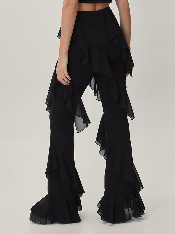 Women s Long Tiered Ruffled Tulle Pants Sheer Mesh Evening Party Layered Pants  Mesh Ruffle Beach Bottom Cover up Pants