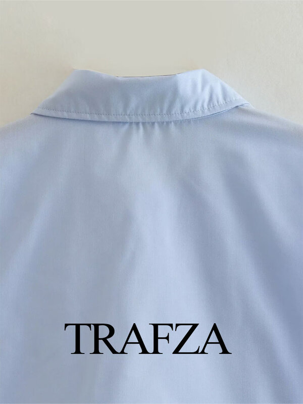 Trafza เสื้อผู้หญิงแขนยาวเข้ารูป, เสื้อเบลาส์กระดุมแถวเดียวปกสองชั้นแบบลำลองหรูหราสำหรับฤดูร้อน