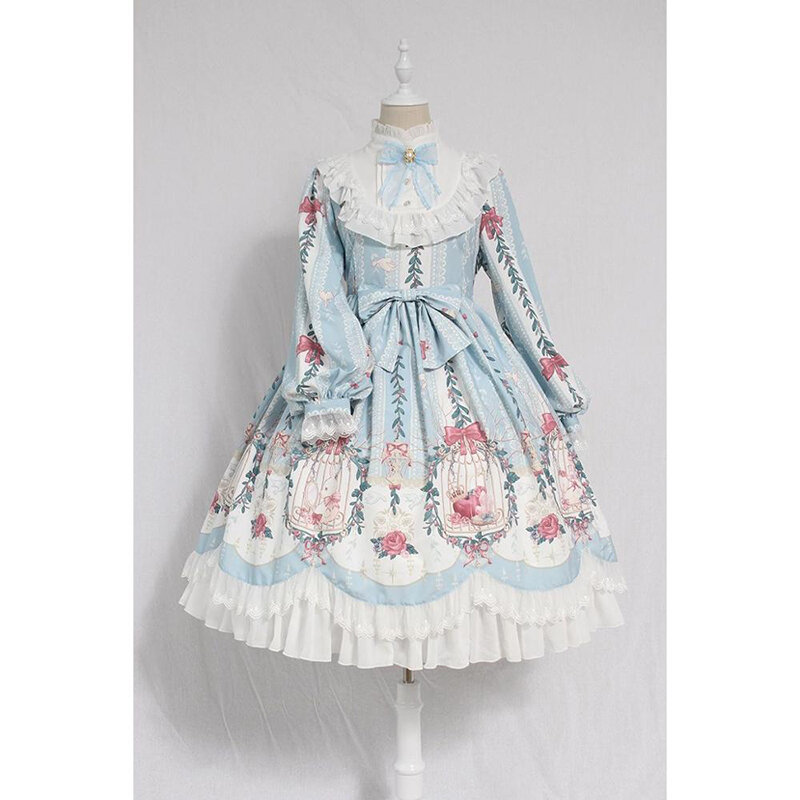 Vestido Lolita de manga larga, ropa retro victoriana, lolita, jaula de ensueño, lazo OP, chica kawaii gótica lolita (no Alice)