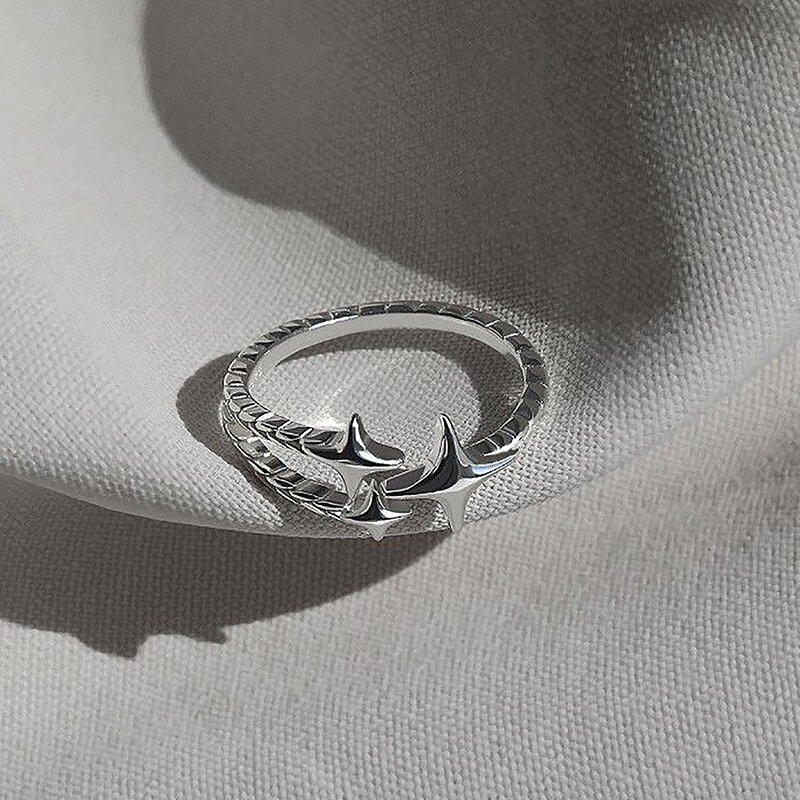 แหวนผู้หญิงเรียบง่ายปรับได้แหวนแฟชั่นวินเทจประณีตประณีตเครื่องประดับแหวนดาว