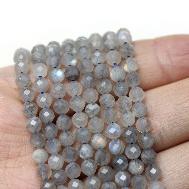 5A Natural Faceted Gray Labradorite Stone Loose Spacer Beads for Jewelry Making DIY  Gift Bracelets 15'' Tiny Stone Bead 2/3/4mm
