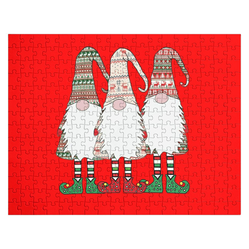 3 Nordic Gnomes ฤดูหนาวคริสต์มาสสวีเดน Tomte น่ารักเอลฟ์ตัวต่อจิกซอว์ Permainan Teka-Teki ปริศนาภาพที่กำหนดเอง