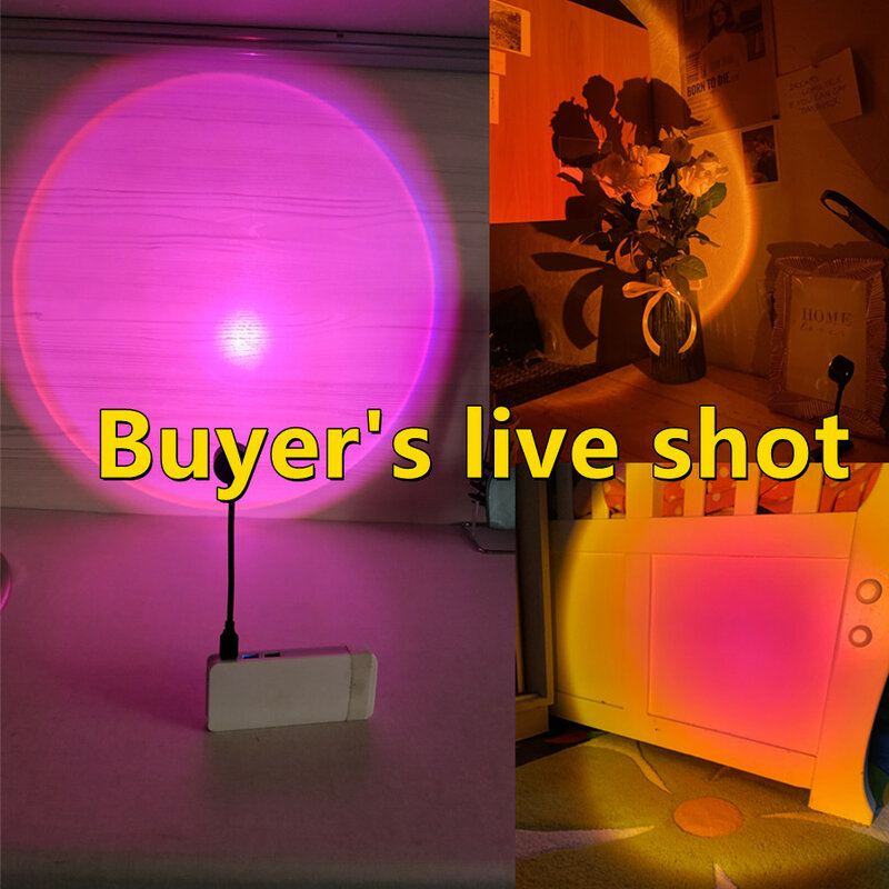 RnTuu-Projetor USB Sunset Lamp LED, Decoração para casa, Luz noturna, Humor portátil, Sala de estar, Fotografia de parede