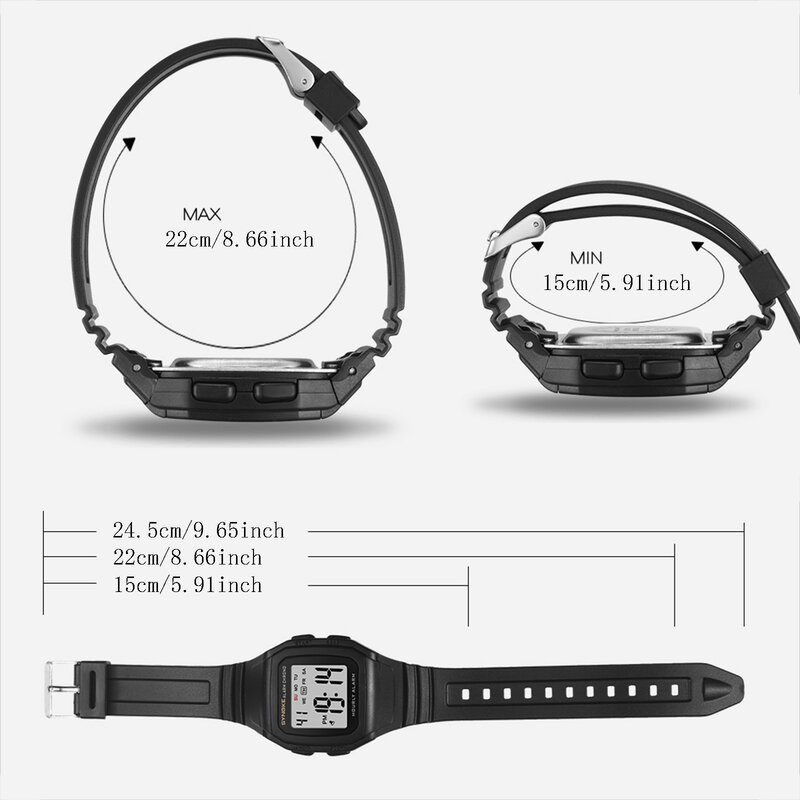 モダンなデジタル時計,ブラック,スクエア腕時計,エレガント,シリコンブレスレット,気質,デジタルダイヤル