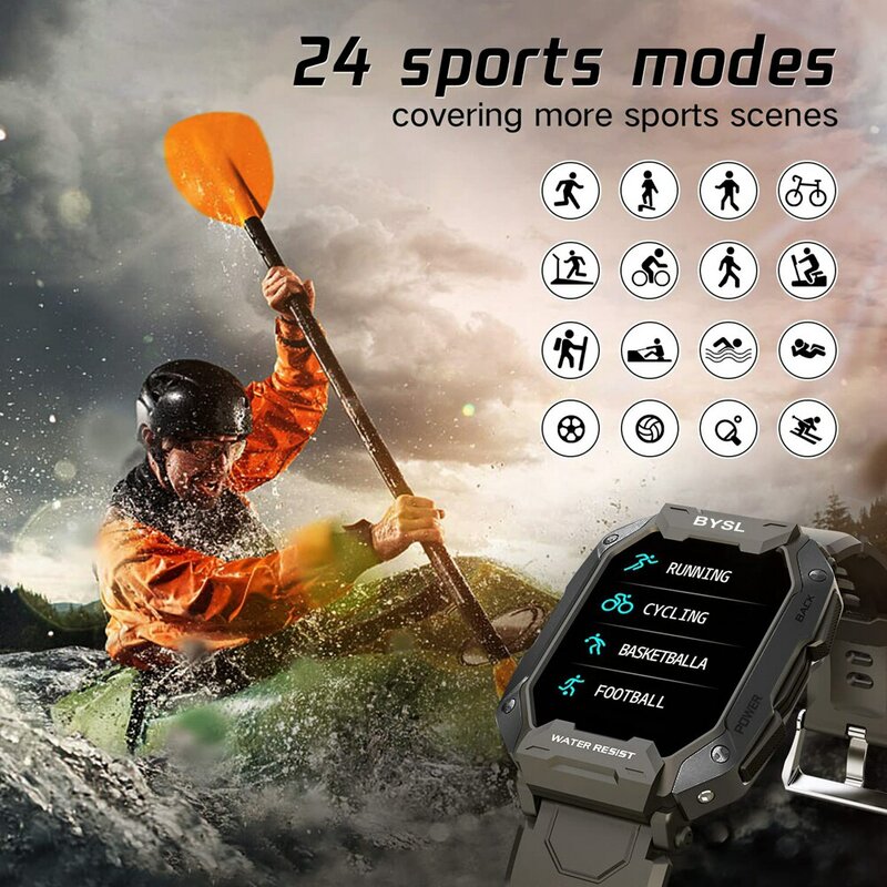 BYSL S20 Smartwatch Men 1.69 Inch HD Screen Bluetooth Call Sport Fitness 5ATM Waterproof Tracker Sleep Monitor Smart Watch
