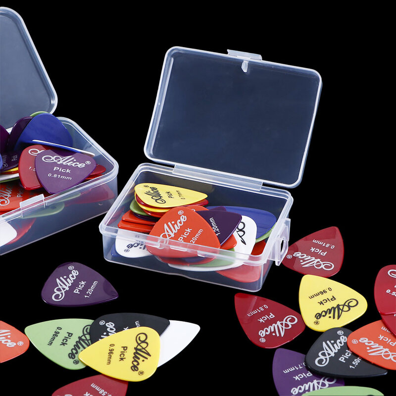 1 caixa caso 30-50 picaretas de guitarra alice acústico baixo elétrico pic plectrum mediador acessórios de guitarra espessura 0.58-1.5mm