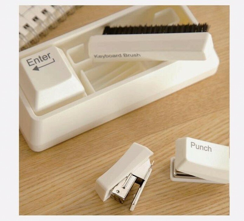 New Creative Mini Keyboard Stationery Set Clip Magnet+Punch+Stapler+Keyboard Brush Students Gift Storage School Office Supplies