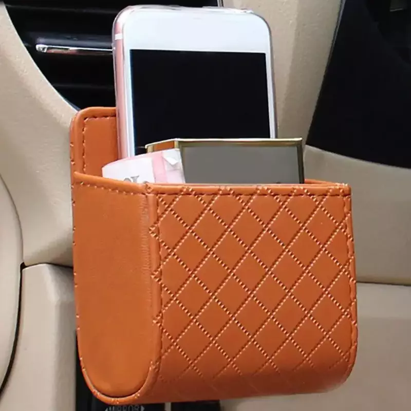 Universal Car Air Vent Organizer Box Storage Bag with Hook Auto Mount Outlet Hanging Leather Container Pocket Coin Phone Holder