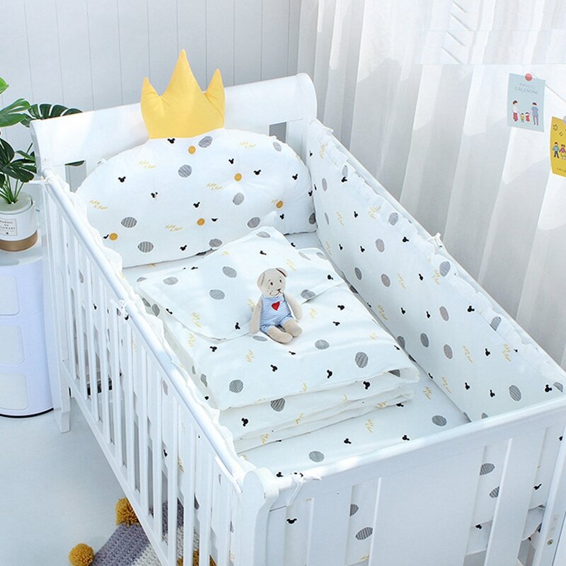 5Pcs ชุดทารกแรกเกิด Cot กันชน Crib Protector ลดความเครียดเด็ก Sleeping เตียงเด็กป้องกันรั้วผ้าฝ้ายพิมพ์เด็กแผ่น