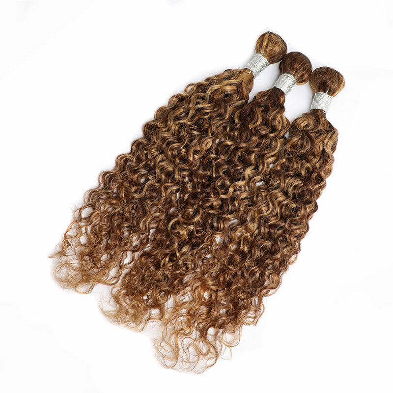 P4/27 bundel gelombang air sorot pirang Hoeny rambut manusia rambut Brasil tenunan Ombre basah dan bergelombang bundel rambut manusia 100g/PC