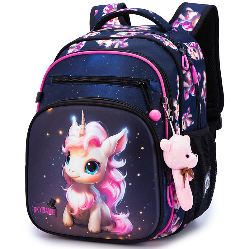 Tas punggung anak perempuan, ransel tahan air ortopedi untuk sekolah kartun Unicorn tas bahu anak-anak tas buku kelas satu