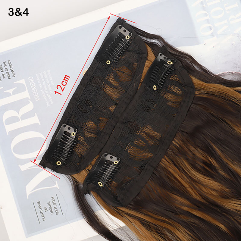ZCristSynthetic-Extensions de cheveux à clipser pour femme, postiche longue, postiche ondulée, marron foncé et blond, utilisation 03, ensemble de 4 pièces
