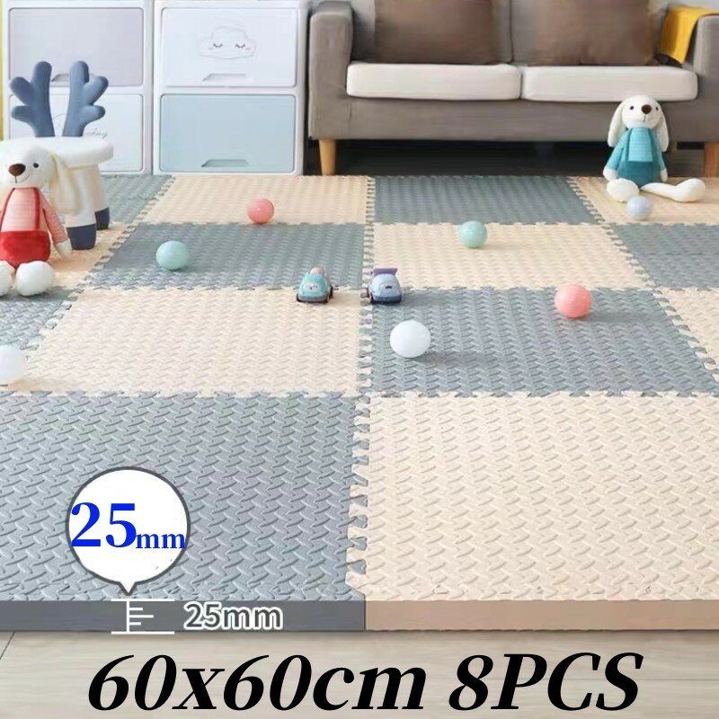 Tikar kaki 60x60cm, tikar Kebisingan lantai 8 buah tebal 2.5cm Tatame bayi bermain Aktivitas untuk bayi karpet lipat permainan tikar Puzzle