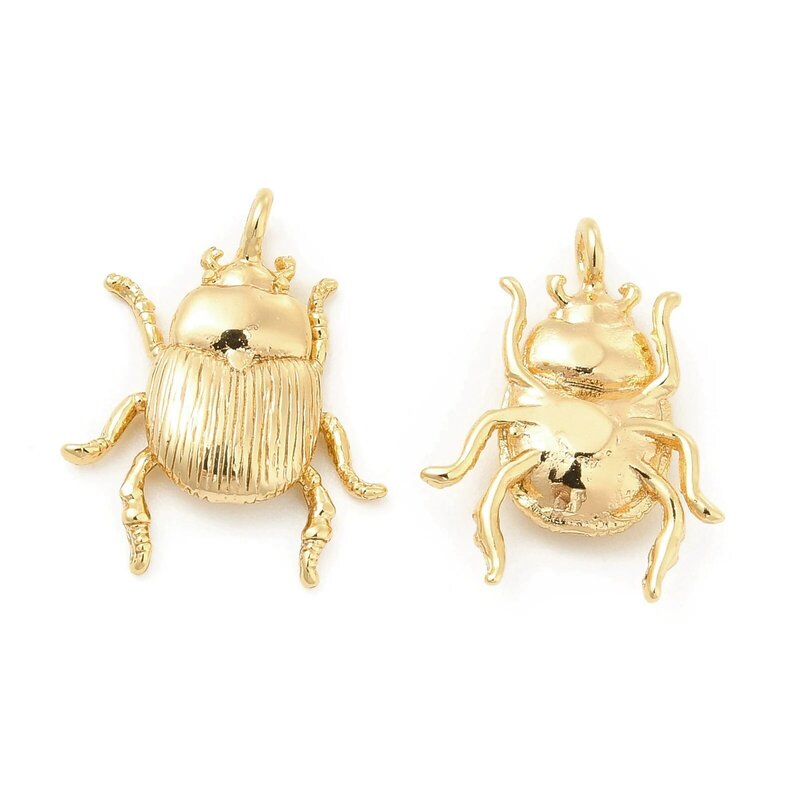 20 buah liontin kuningan jimat serangga nyata 18K berlapis emas untuk membuat perhiasan kalung liontin DIY perlengkapan gelang gantungan kunci kerajinan
