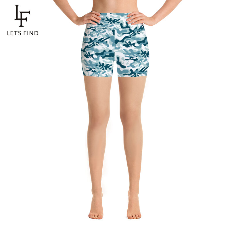 LETSFIND-pantalones cortos ajustados elásticos de cintura alta para mujer, Leggings suaves de poliéster con estampado de camuflaje, novedad de verano de 2021