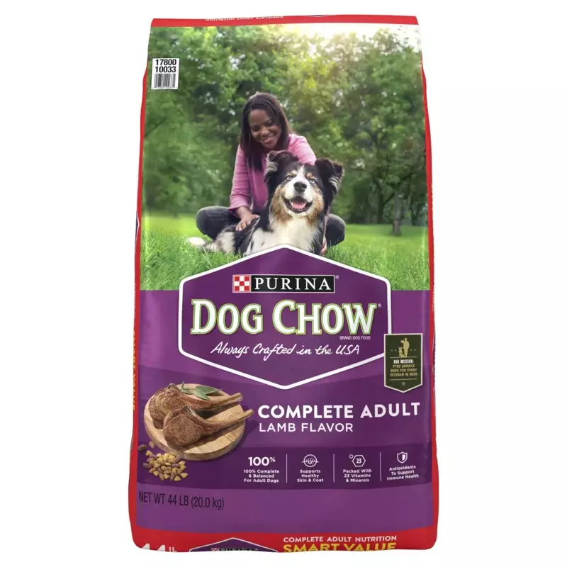 Purina Dog Chow с высоким содержанием белка, натуральный аромат ягненка, сухой корм для собак, 44 фунта в упаковке