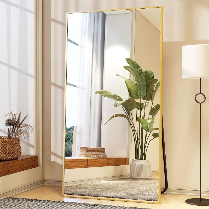 Full Length Mirror with Stand 34"x76" Full Body Mirror Floor Mirror Standing Hanging or Leaning Wall, Wall  with Stand Aluminum