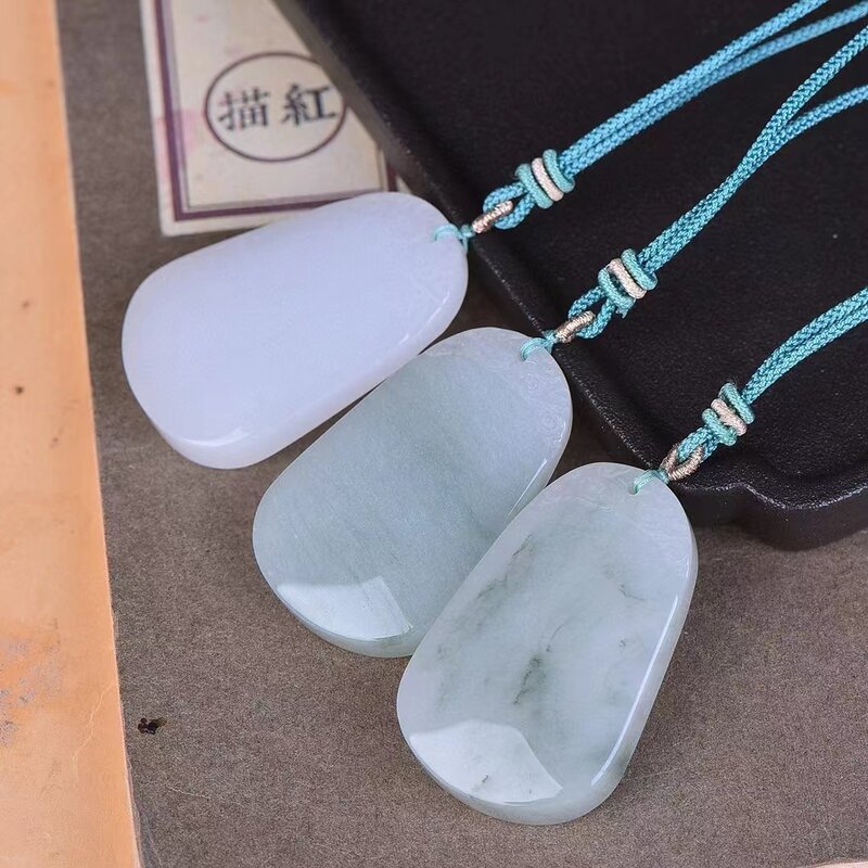 Tianshan Jade Pendant Natural Stone Gemstone Necklace Pendants Men Womens Simple Stylish Mascot Amulet Charms Jewelry Gifts