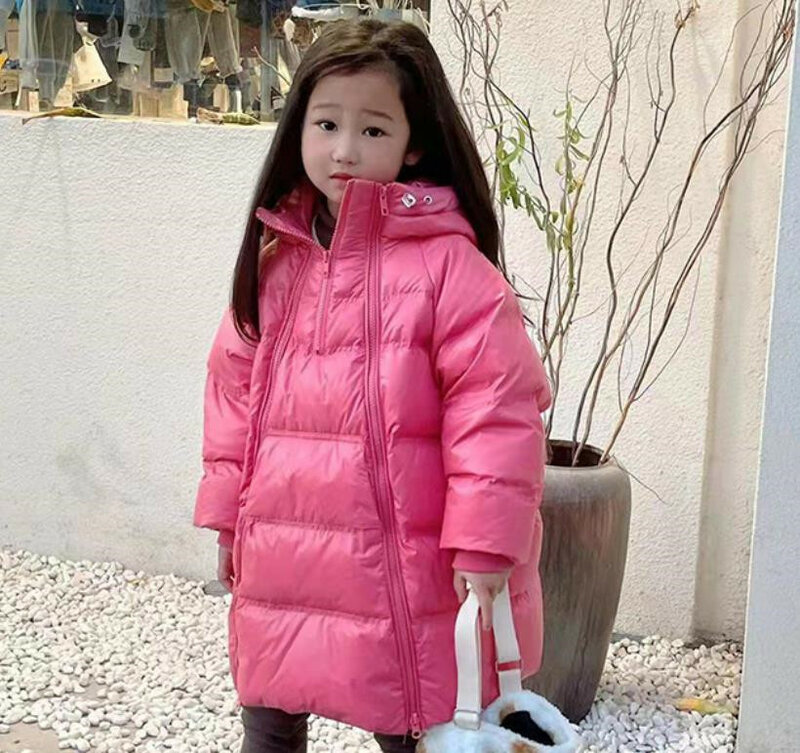 Veste en duvet de canard blanc pour enfants, veste ample de Style coréen, Double fermeture éclair, longue, Parka pour bébés filles et garçons de 4 à 12 ans, w496
