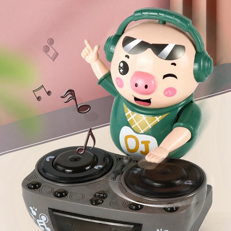 DJ Rock Pig mainan anak-anak musik ringan menyenangkan boneka pesta elektronik babi wadles menari mainan musik
