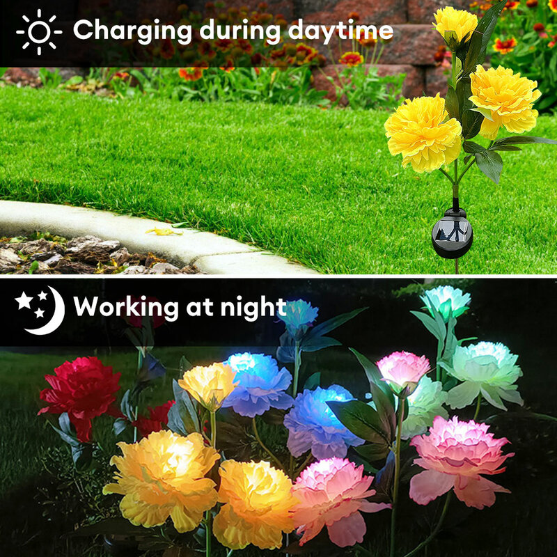 Lampu LED simulasi tenaga surya, lampu LED bunga Peony taman, halaman rumput, lampu malam lanskap, dekorasi Natal rumah taman