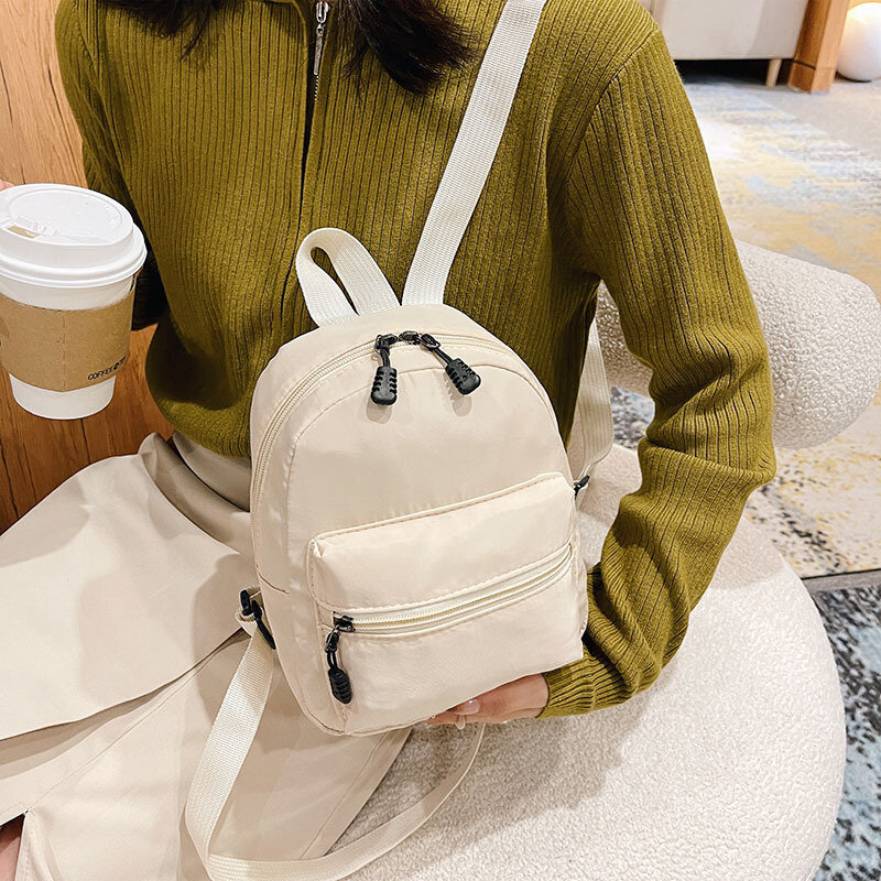 Mini mochila de nailon para mujer, bolso escolar de estilo Preppy, de viaje, color blanco, 2023