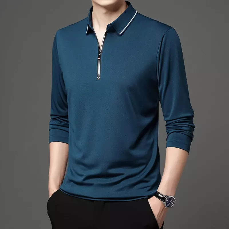 남성용 편안한 통기성 하프 지퍼 폴로 셔츠, 땀 흡수 비즈니스 레저 패션 탑, 용수철 여름 신상