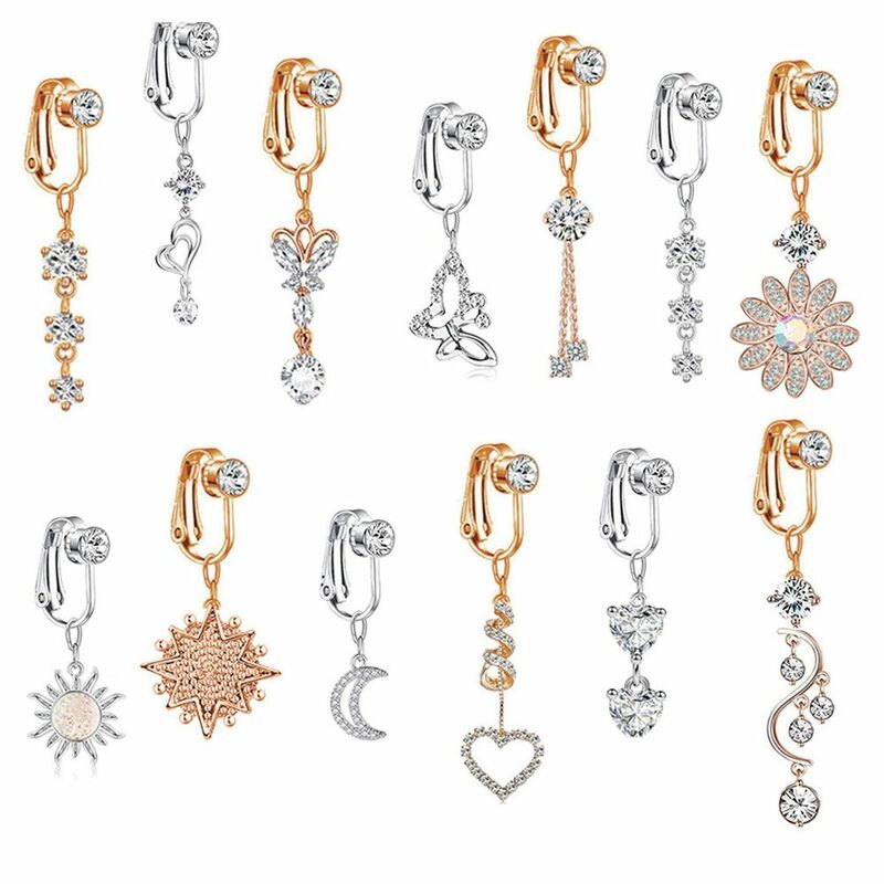 Faux Fake Belly Butterfly Fake Belly Piercing Clip a cuore sull'ombelico ombelicale falso Pircing Moon Star Leaves cartilagine orecchino Clip