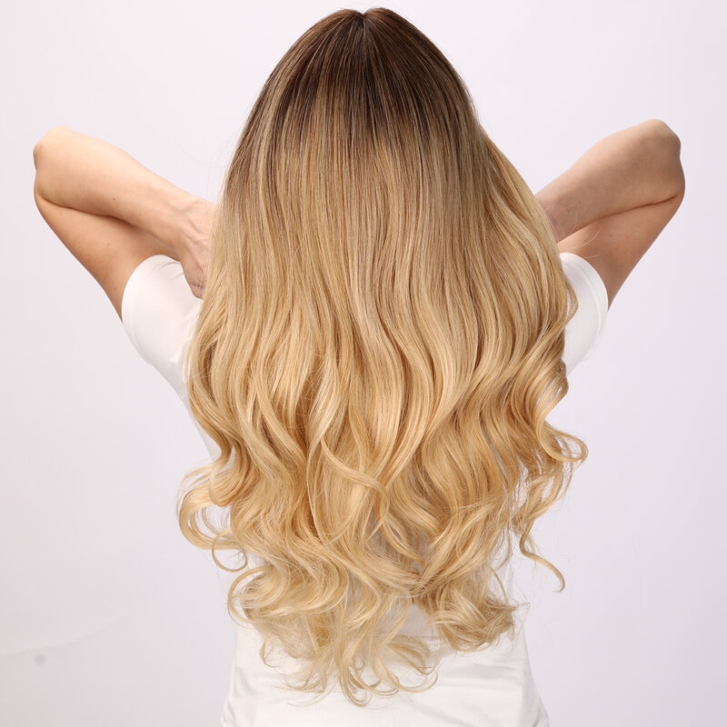 Smilco блонд Золотой синтетический кудрявый парик для женщин средней части длинные волнистые волосы ежедневный Косплей вечерние натуральные термостойкие парики