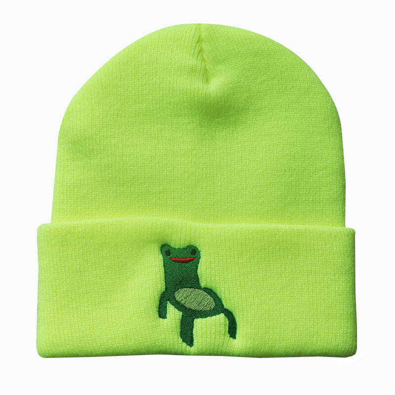 1 Piece of New Cartoon Froggy Chair Animal Embroidery Student Pullover Warm Knitted Hat Autumn and Winter Woolen Hat