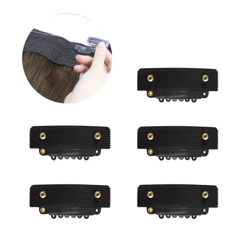 5 Stuks Stickable Pruiken Clips U-Vorm Snap Clips 32Mm 6-Tanden Hair Extensions Clips Met Rubber Voor Hair Extensions