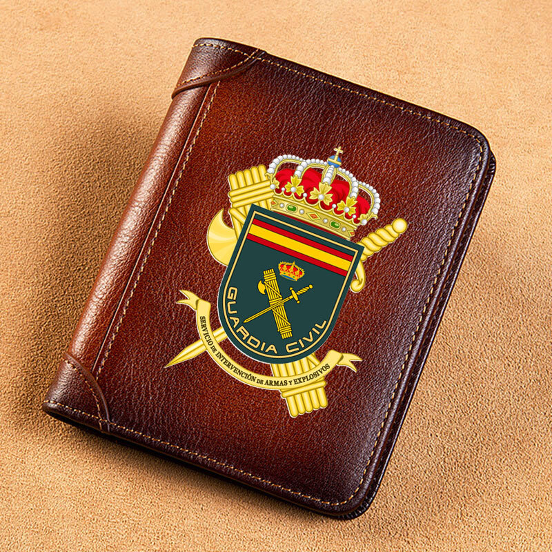 Billeteras de cuero genuino para hombre, cartera masculina de marca de lujo, con estampado de símbolos de la Guardia Civil, tarjetero corto