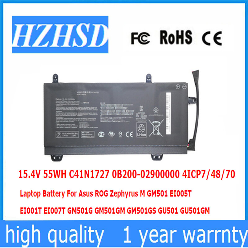 15.4V 55WH C41N1727 0B200-02900000 4ICP7/48/70 Laptop Battery For Asus ROG Zephyrus M GM501 EI005T EI001T EI007T GM501G GU501GM