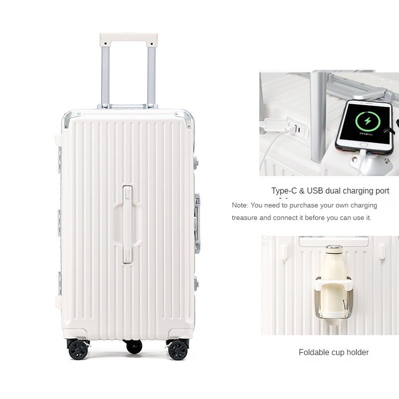 Universal Wheel USB Travel Suitcase, Leve e grande atualizado Sports Alumínio Frame, PC fosco superfície resistente ao desgaste, bagagem
